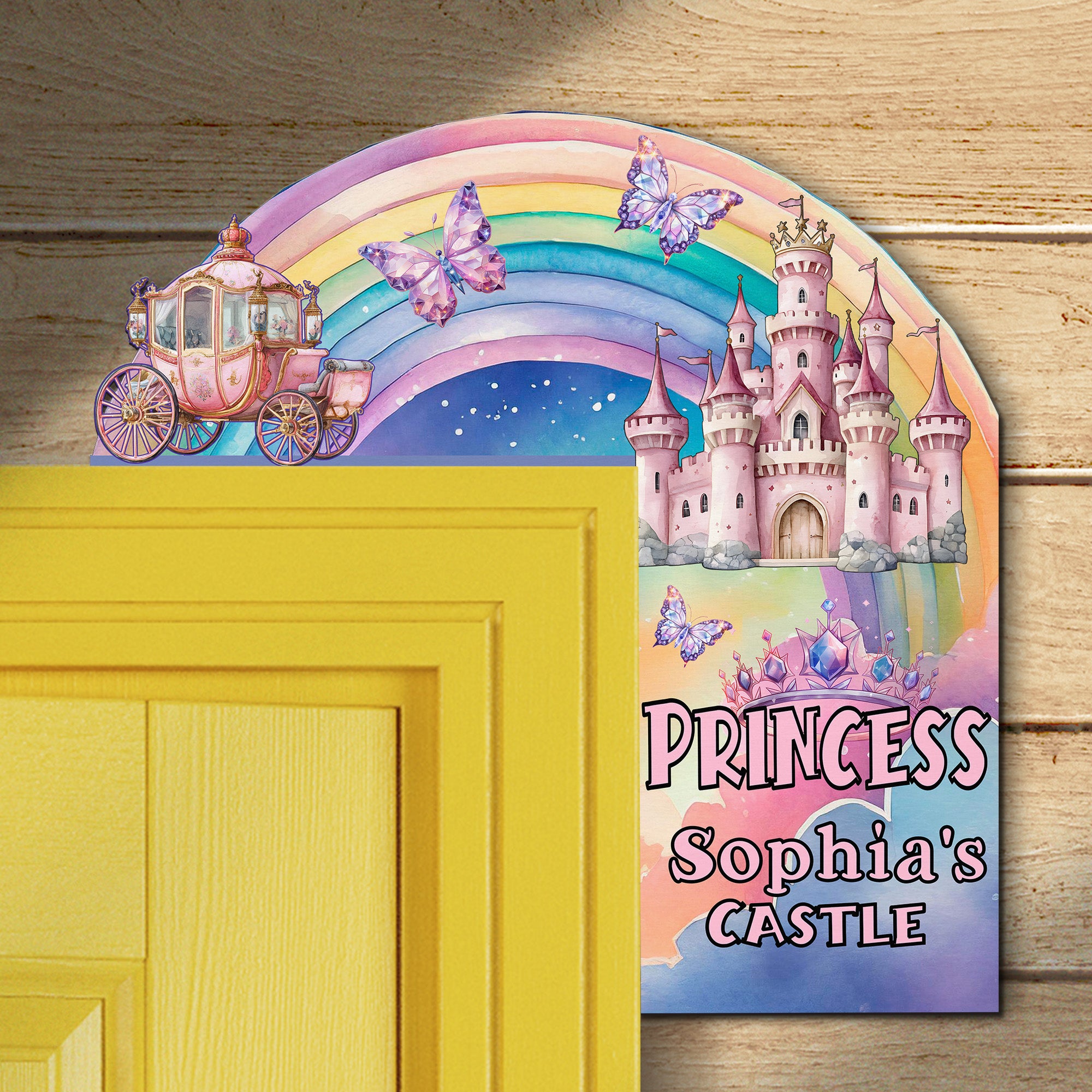 PERSONALIZED Wooden Door Corner | CUSTOM Door Topper Name Plate for KIDS | Single/Double Layer | 10” & 15” Sizes | Princess