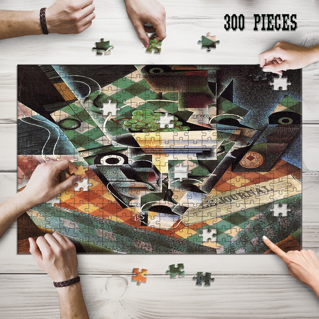 Hands assembling the 300-piece Vintage Geometric Abstract wooden jigsaw puzzle