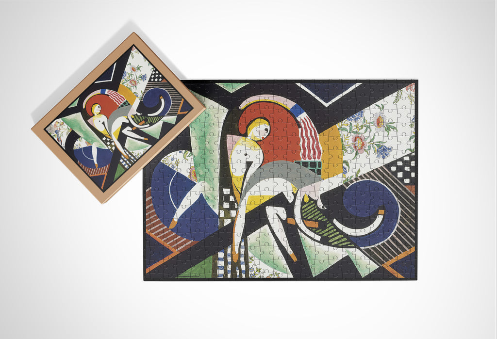 Abstract Geometric Vintage Art wooden jigsaw puzzle displayed with its matching box