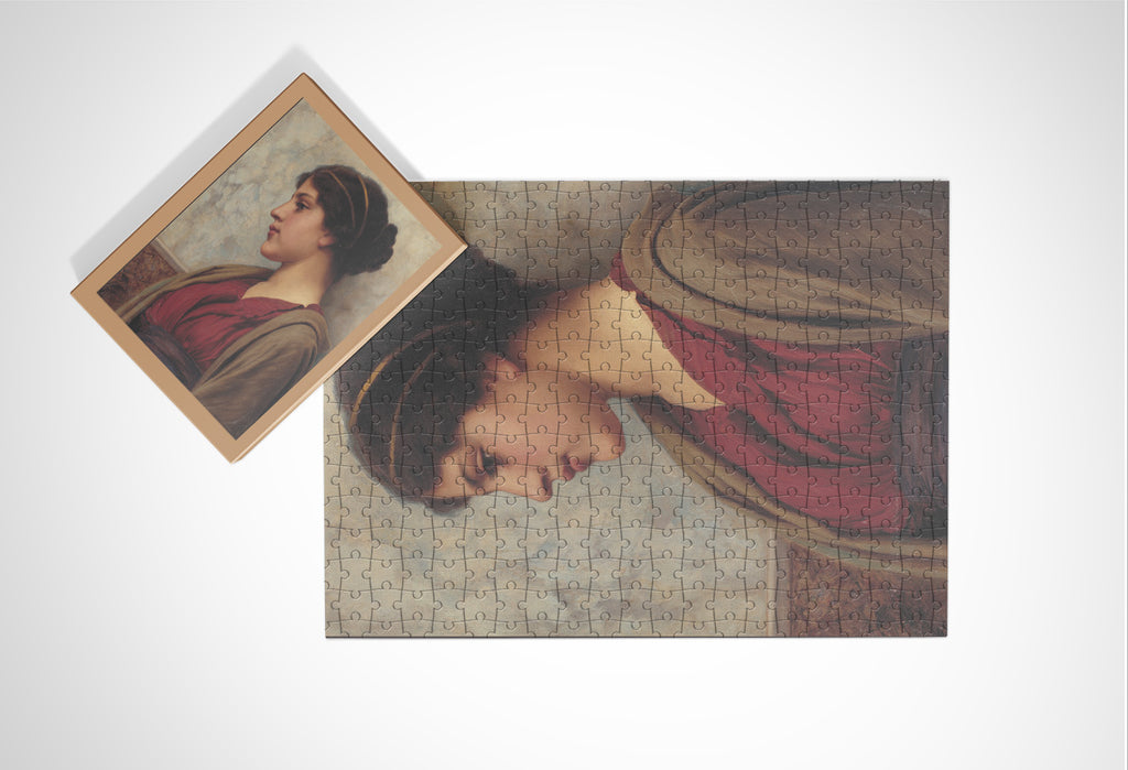 Vintage Woman Portrait wooden jigsaw puzzle displayed with its matching box