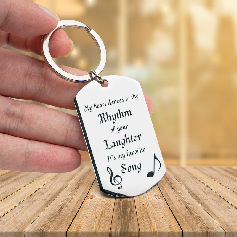 Engraved Stainless Steel Keychain | Perfect Gift for Him for Valentines Day | Durable and Stylish | Song in Rhythm