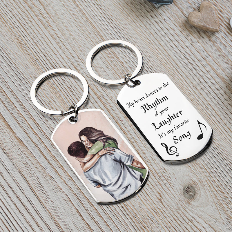 Engraved Stainless Steel Keychain | Perfect Gift for Him for Valentines Day | Durable and Stylish | Song in Rhythm