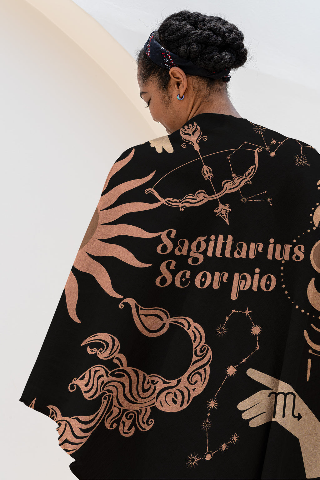 Sagittarius and Scorpio Zodiac Compatibility Woven Throw Tapestry - Elevate home decor with this boho-inspired, celestial charm blanket. Perfect for astrology enthusiasts, featuring Sagittarius and Scorpio sun signs, adding unique, artistic flair to your living space. Premium cotton, cozy, and decorative.