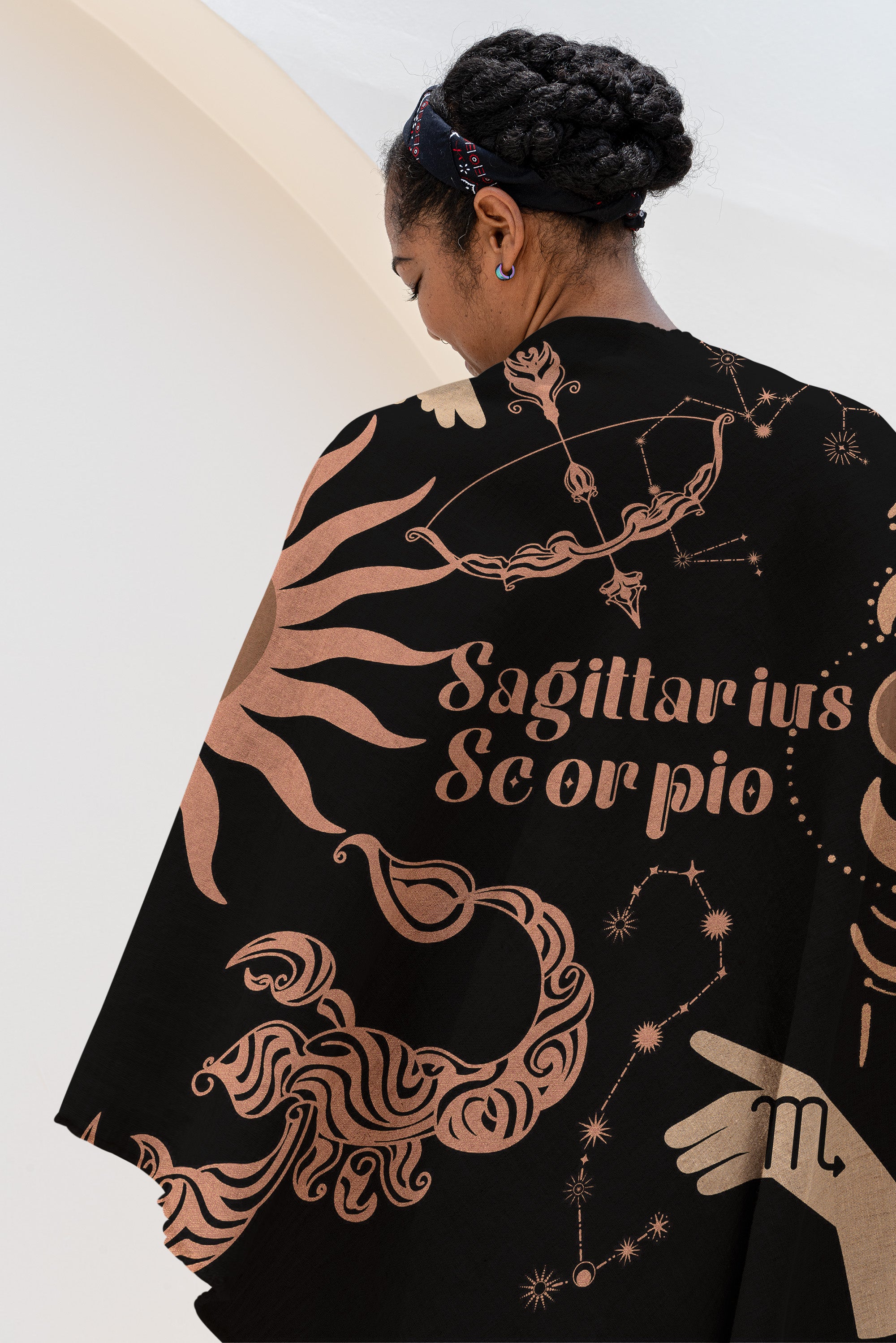 Sagittarius and Scorpio Zodiac Compatibility Woven Throw Tapestry - Elevate home decor with this boho-inspired, celestial charm blanket. Perfect for astrology enthusiasts, featuring Sagittarius and Scorpio sun signs, adding unique, artistic flair to your living space. Premium cotton, cozy, and decorative.