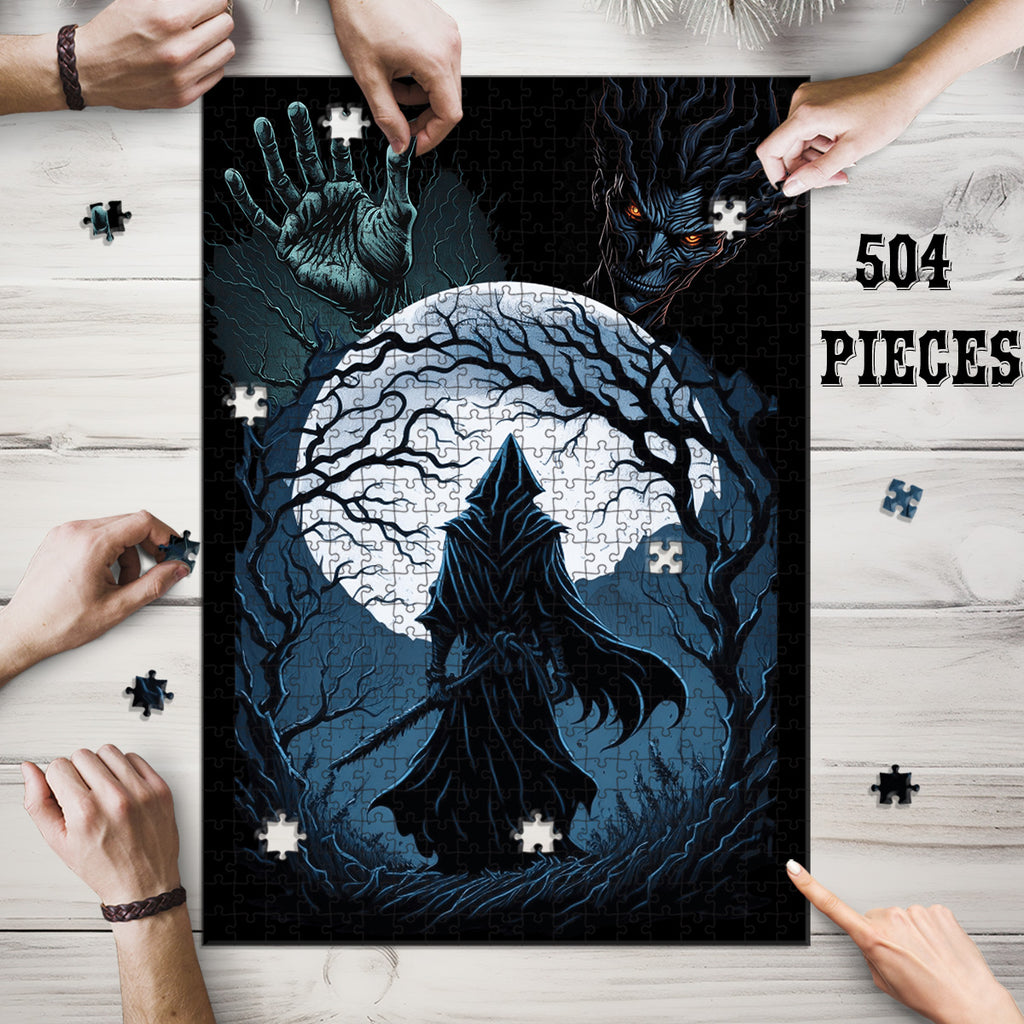 Spooky Nights Halloween puzzle with 504 pieces being assembled