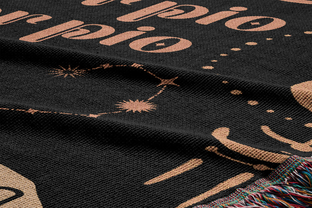 Scorpio and Scorpio Zodiac Compatibility Woven Throw Tapestry - Elevate home decor with this boho-inspired, celestial charm blanket. Perfect for astrology enthusiasts, featuring Scorpio and Scorpio sun signs, adding unique, artistic flair to your living space. Premium cotton, cozy, and decorative.