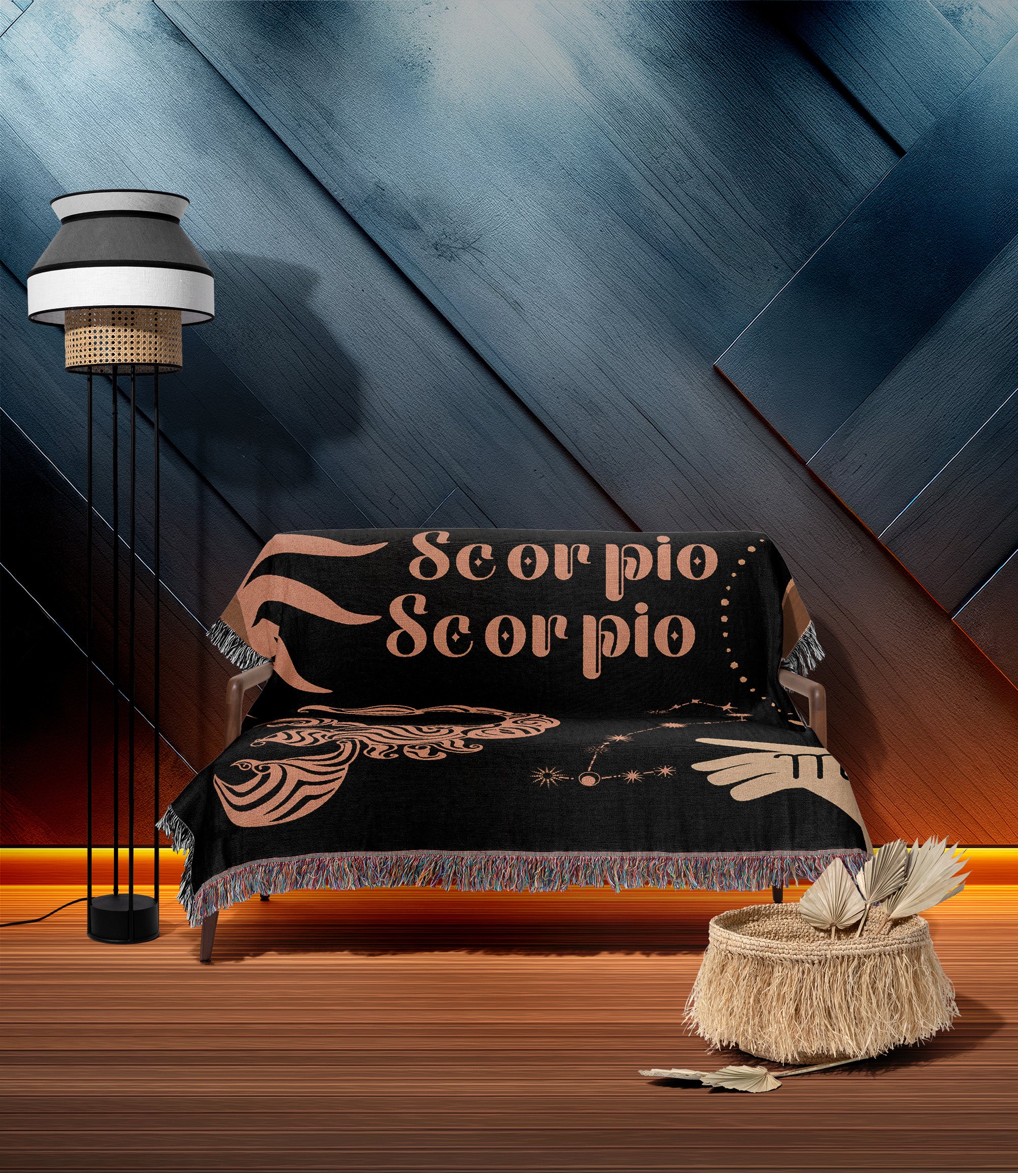 Scorpio and Scorpio Zodiac Compatibility Woven Throw Tapestry - Elevate home decor with this boho-inspired, celestial charm blanket. Perfect for astrology enthusiasts, featuring Scorpio and Scorpio sun signs, adding unique, artistic flair to your living space. Premium cotton, cozy, and decorative.