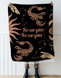 Scorpio and Scorpio Zodiac Compatibility Woven Throw Tapestry - Elevate home decor with this boho-inspired, celestial charm blanket. Perfect for astrology enthusiasts, featuring Scorpio and Scorpio sun signs, adding unique, artistic flair to your living space. Premium cotton, cozy, and decorative.