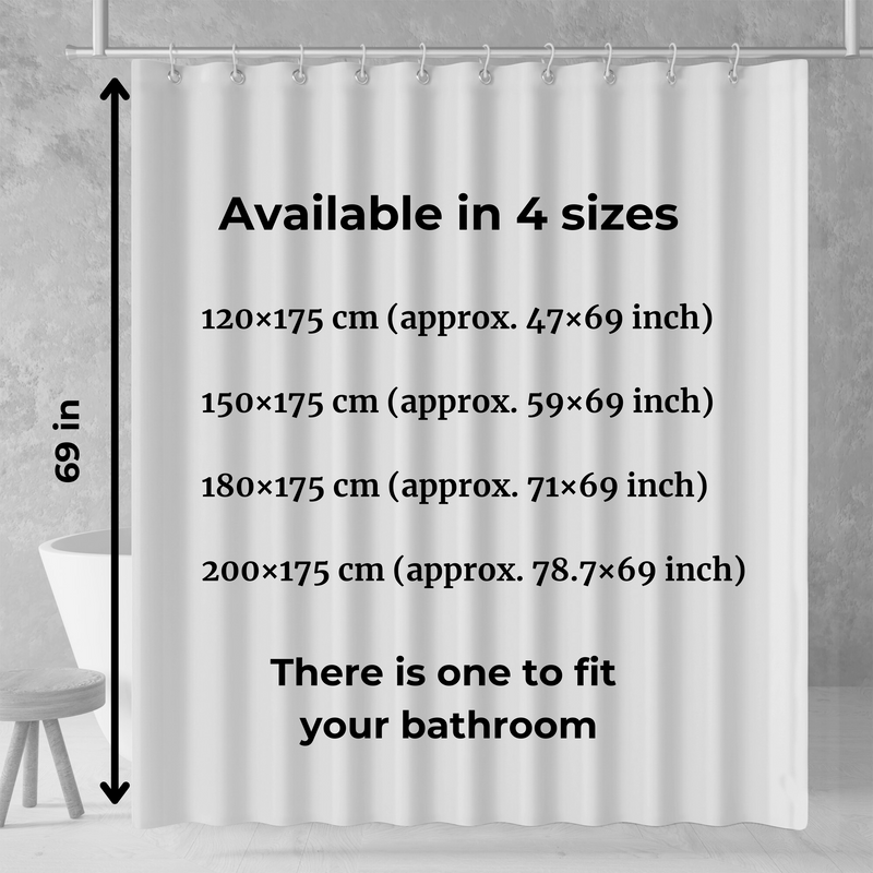 Shower curtain features: Durable, lightweight, soft polyester, multiple sizes, water resistant, mildew resistant,  metal grommets, plastic tear drop hooks, fade resistant, easy installation, sublimation print, 