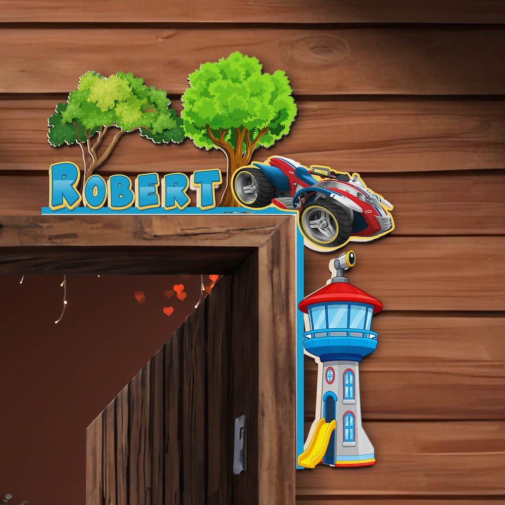 PERSONALIZED Wooden Door Corner | CUSTOM Name Sign | Single/Double Layer | 10” & 15” Sizes | Kids Room Decor | Car Patrol