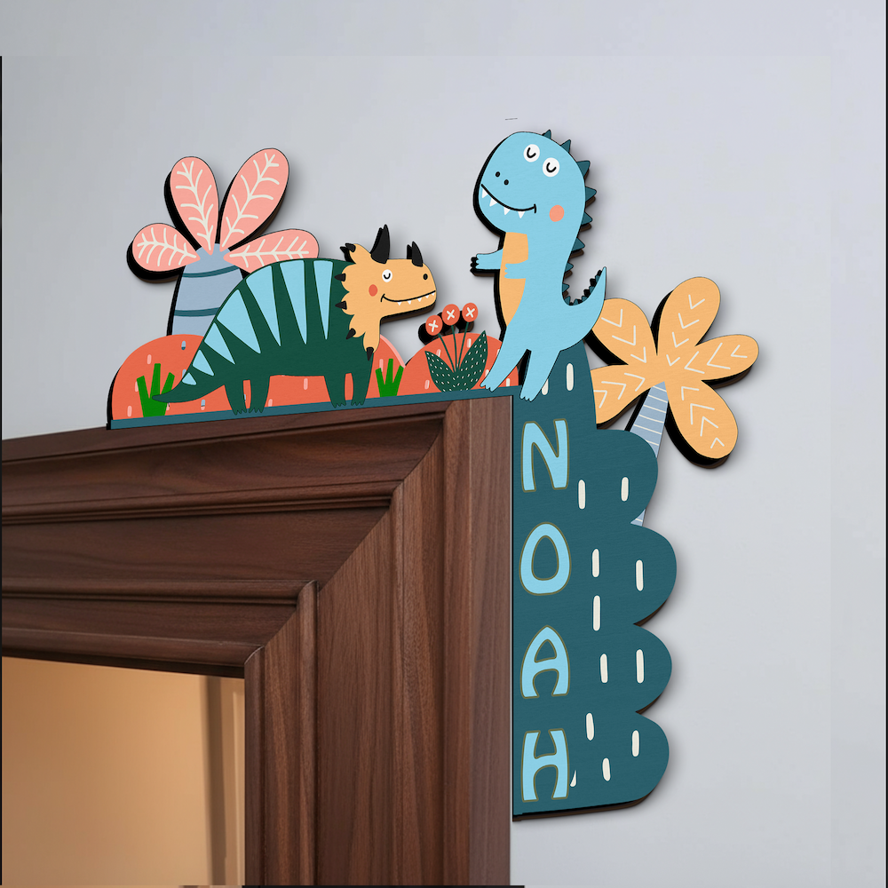 PERSONALIZED Door Corner Sign | Eco Friendly Plywood | CUSTOM Name | 1 or 2 Layers | 10” & 15” Sizes | Kids Room Decor | Cute Dinosaur