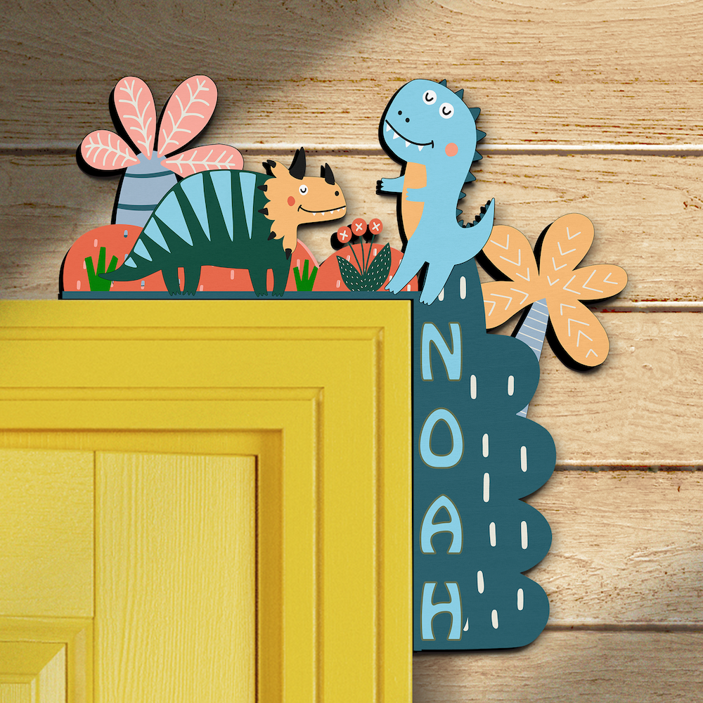 PERSONALIZED Door Corner Sign | Eco Friendly Plywood | CUSTOM Name | 1 or 2 Layers | 10” & 15” Sizes | Kids Room Decor | Cute Dinosaur