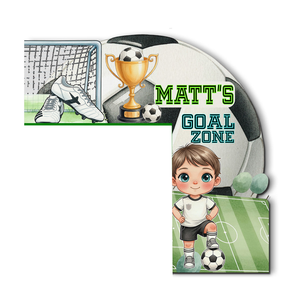 PERSONALIZED Wooden Door Corner | CUSTOM Door Topper Name Plate for KIDS | Single/Double Layer | 10” & 15” Sizes | Soccer