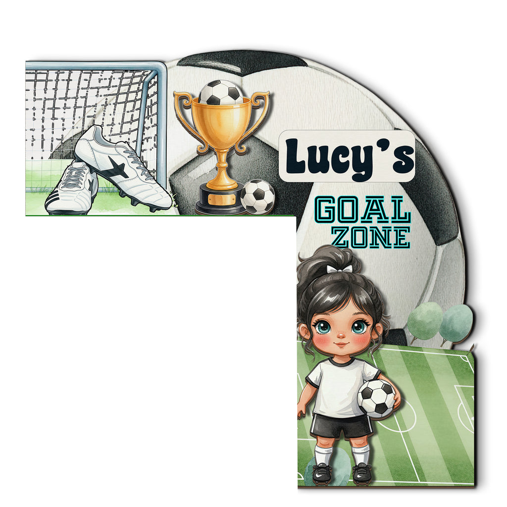 PERSONALIZED Wooden Door Corner | CUSTOM Door Topper Name Plate for KIDS | Single/Double Layer | 10” & 15” Sizes | Soccer