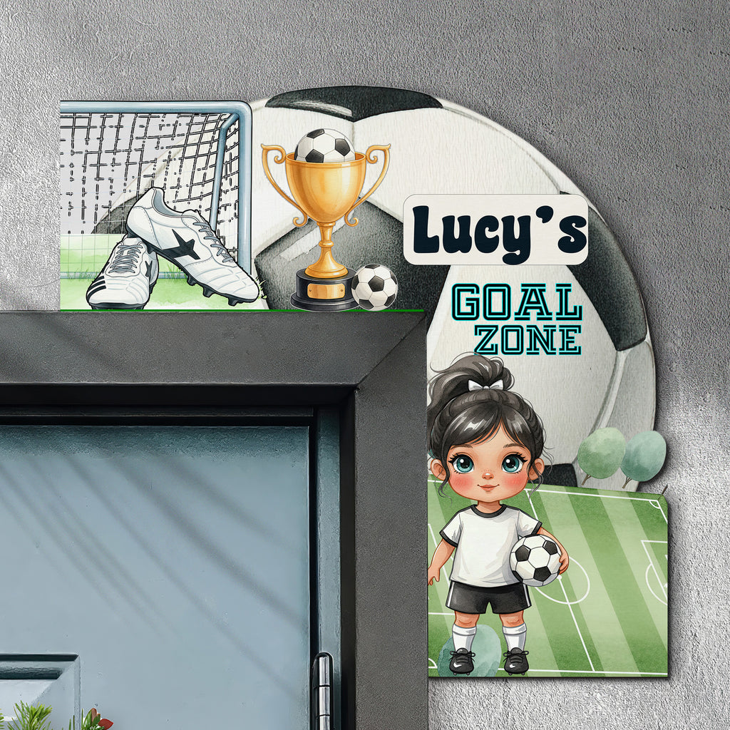 PERSONALIZED Wooden Door Corner | CUSTOM Door Topper Name Plate for KIDS | Single/Double Layer | 10” & 15” Sizes | Soccer