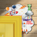 PERSONALIZED Wooden Door Corner | CUSTOM Door Topper Name Plate for KIDS | Single/Double Layer | 10” & 15” Sizes | Space Rocket Astronaut