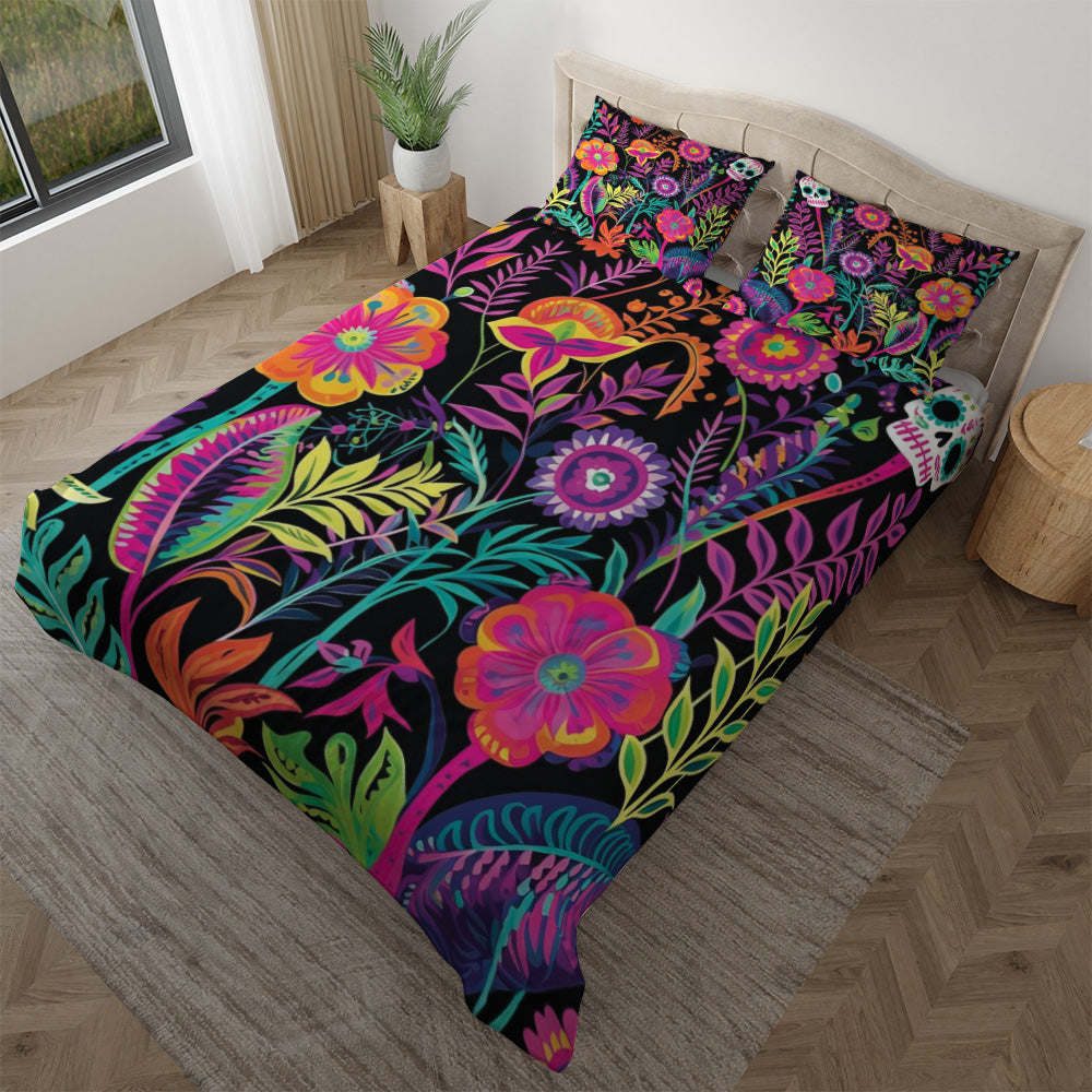 Floral Sugar Skull Baby Twin duvet cover with matching pillowcase
