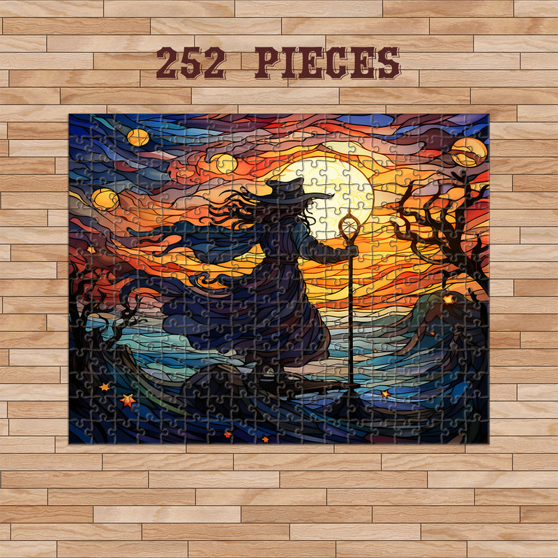 Rectangle Puzzles for All Ages – High-Quality, Durable, and Fun Jigsaw with Precision Laser-Cut Pieces | Stained Glass Art - Sunset Witch