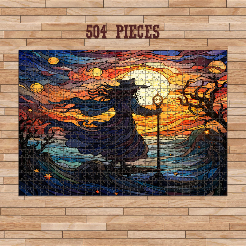 Rectangle Puzzles for All Ages – High-Quality, Durable, and Fun Jigsaw with Precision Laser-Cut Pieces | Stained Glass Art - Sunset Witch