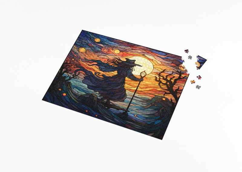 Rectangle Puzzles for All Ages – High-Quality, Durable, and Fun Jigsaw with Precision Laser-Cut Pieces | Stained Glass Art - Sunset Witch