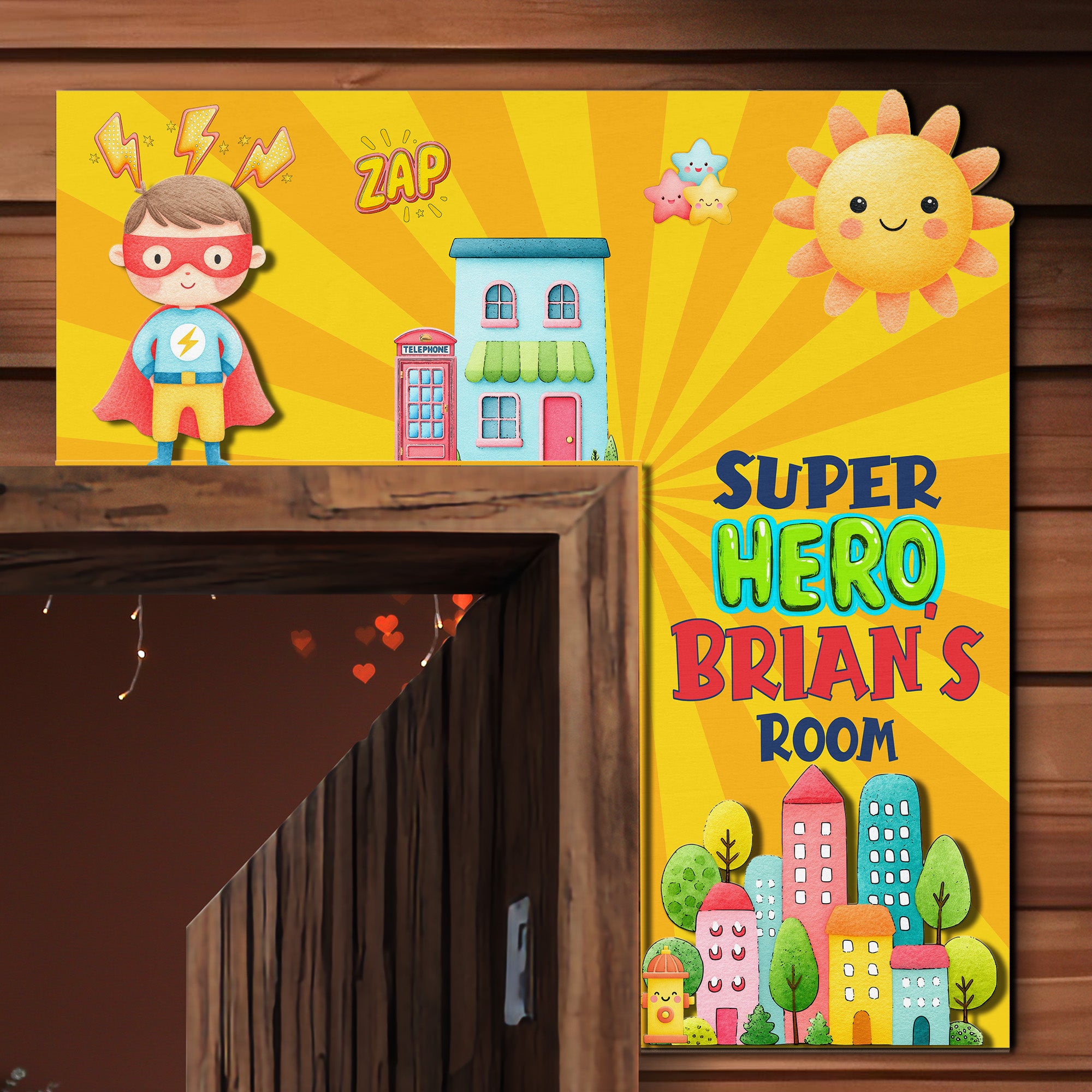 PERSONALIZED Wooden Door Corner | CUSTOM Door Topper Name Plate for KIDS | Single/Double Layer | 10” & 15” Sizes | Super Hero