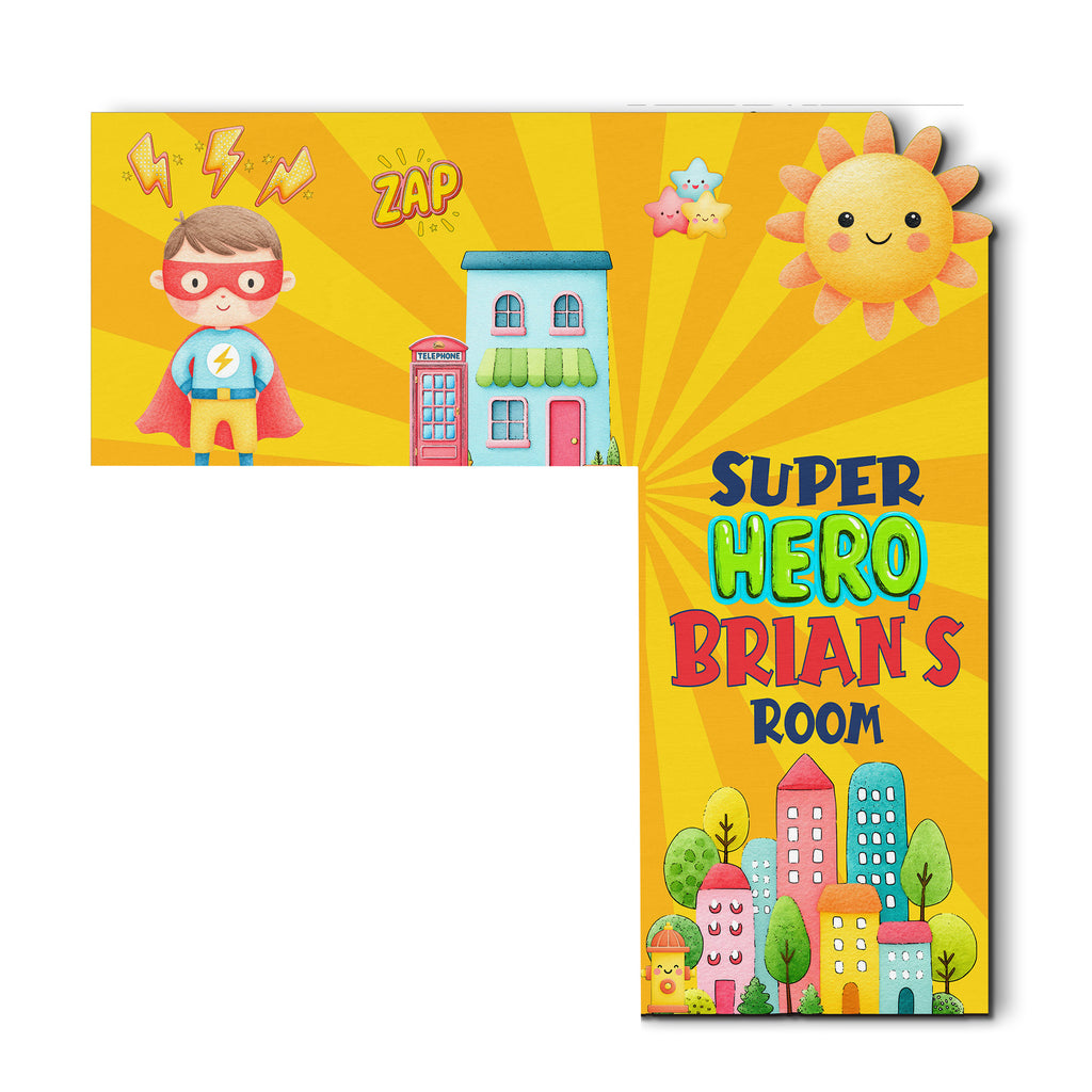 PERSONALIZED Wooden Door Corner | CUSTOM Door Topper Name Plate for KIDS | Single/Double Layer | 10” & 15” Sizes | Super Hero