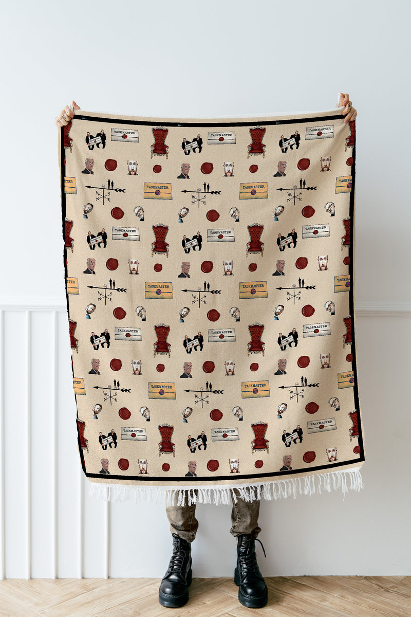 Luxurious 100% Cotton Woven Tapestry Throw Blanket | Taskmaster Pattern