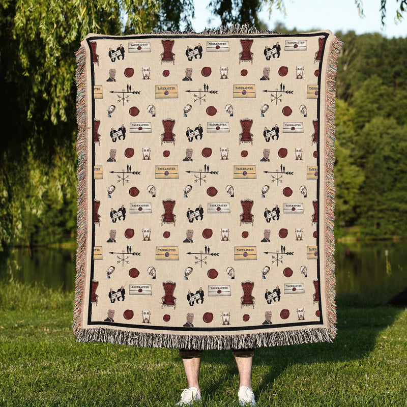 Luxurious 100% Cotton Woven Tapestry Throw Blanket | Taskmaster Pattern