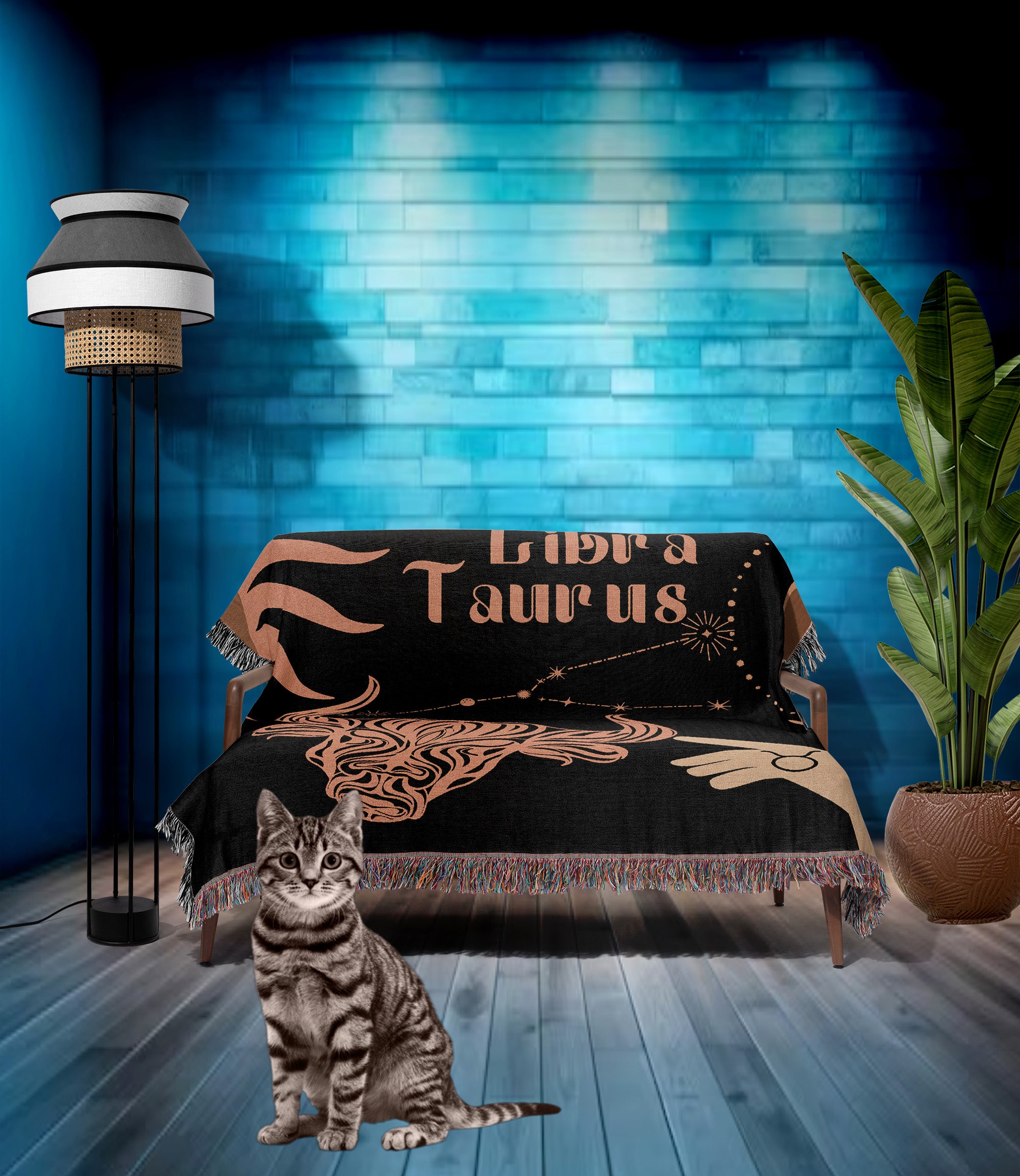 Taurus and Libra Zodiac Compatibility Woven Throw Tapestry - Elevate home decor with this boho-inspired, celestial charm blanket. Perfect for astrology enthusiasts, featuring Taurus and Libra sun signs, adding unique, artistic flair to your living space. Premium cotton, cozy, and decorative.