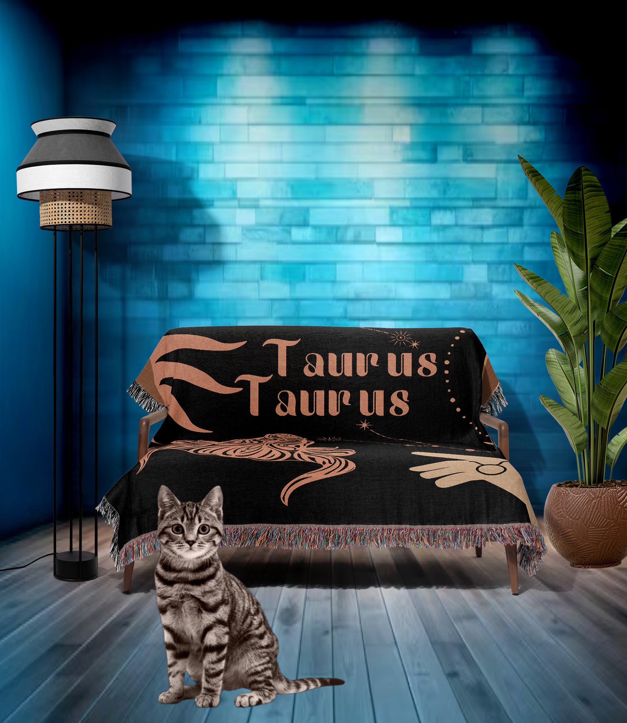 Taurus and Taurus Zodiac Compatibility Woven Throw Tapestry - Elevate home decor with this boho-inspired, celestial charm blanket. Perfect for astrology enthusiasts, featuring Taurus and Taurus sun signs, adding unique, artistic flair to your living space. Premium cotton, cozy, and decorative.