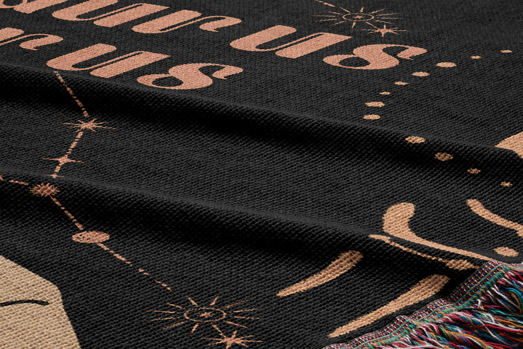 Taurus and Taurus Zodiac Compatibility Woven Throw Tapestry - Elevate home decor with this boho-inspired, celestial charm blanket. Perfect for astrology enthusiasts, featuring Taurus and Taurus sun signs, adding unique, artistic flair to your living space. Premium cotton, cozy, and decorative.