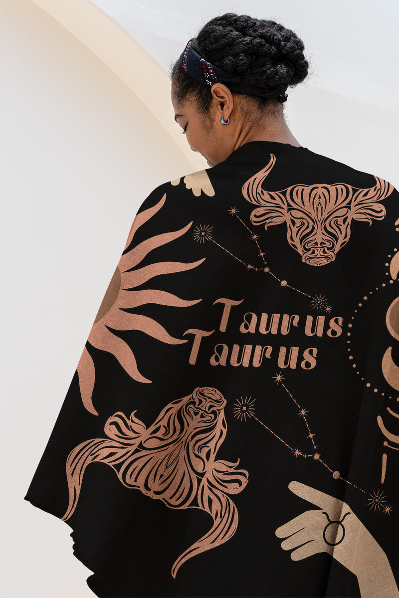 Taurus and Taurus Zodiac Compatibility Woven Throw Tapestry - Elevate home decor with this boho-inspired, celestial charm blanket. Perfect for astrology enthusiasts, featuring Taurus and Taurus sun signs, adding unique, artistic flair to your living space. Premium cotton, cozy, and decorative.