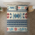 Colorful Folk Floral bedding displayed at an angle on a bed