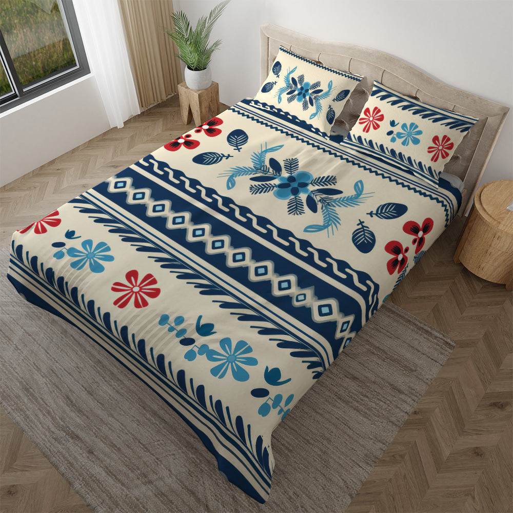 Colorful Folk Floral duvet cover set shown from above