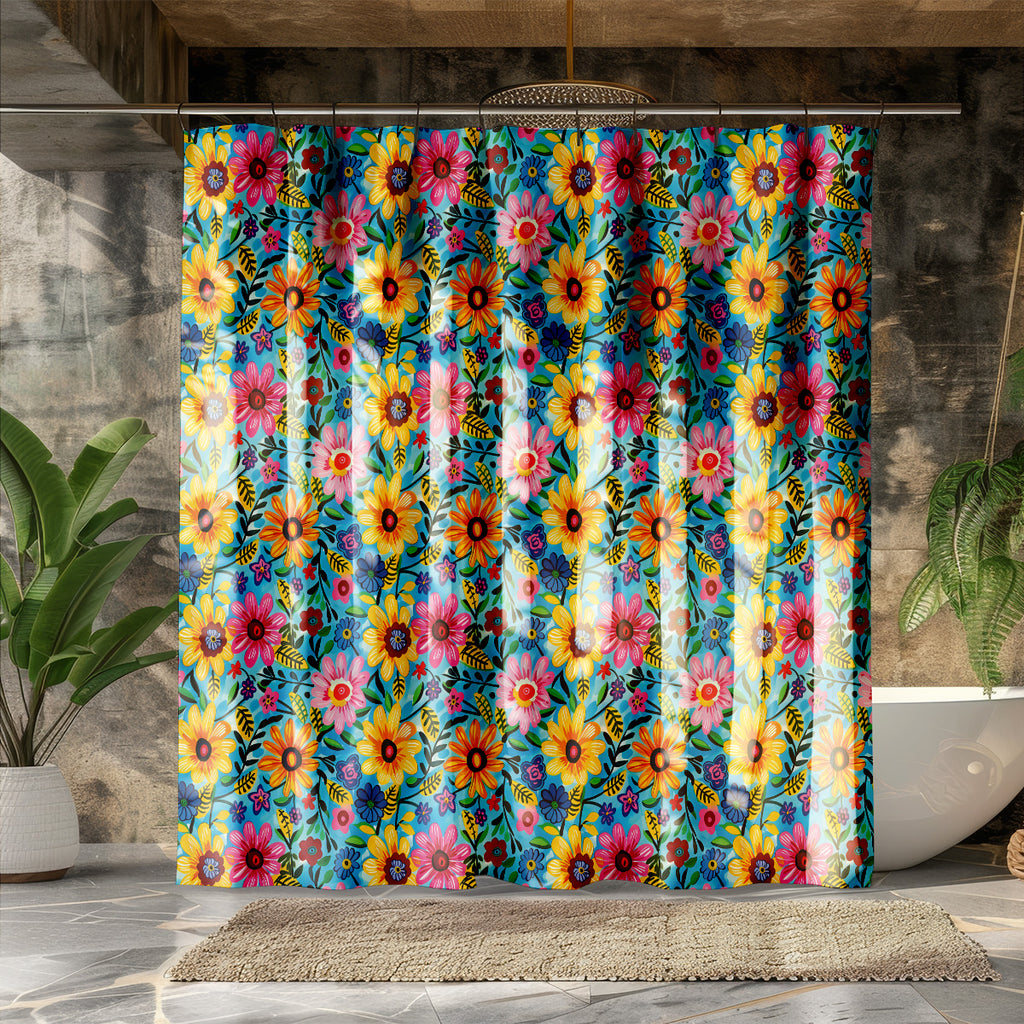 turquoise floral shower curtain product mockup