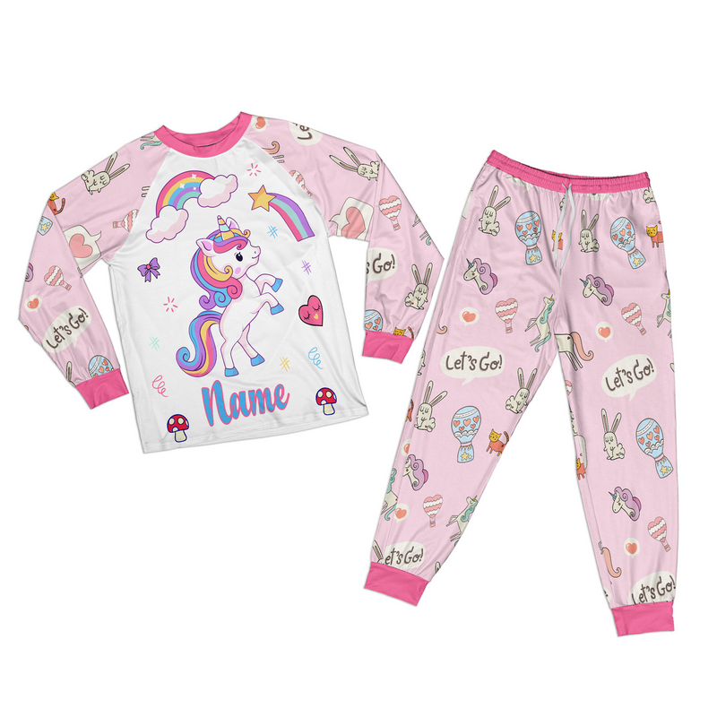 Personalized Family Pajama Sets | Matching Xmas Jammies for ADULTS | Christmas Holiday family PJs | Pink UNICORN nightsuit