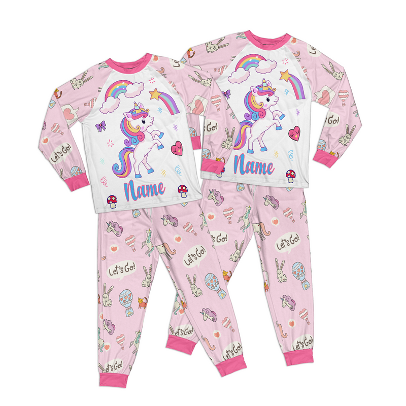 Personalized Family Pajama Sets | Matching Xmas Jammies for ADULTS | Christmas Holiday family PJs | Pink UNICORN nightsuit