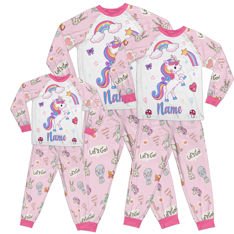 Personalized Family Pajama Sets | Matching Xmas Jammies for ADULTS | Christmas Holiday family PJs | Pink UNICORN nightsuit