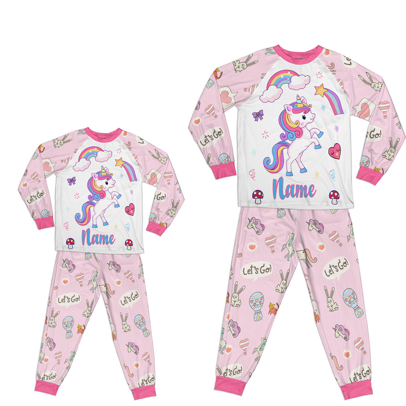 Personalized Family Pajama Sets | Matching Xmas Jammies for ADULTS | Christmas Holiday family PJs | Pink UNICORN nightsuit