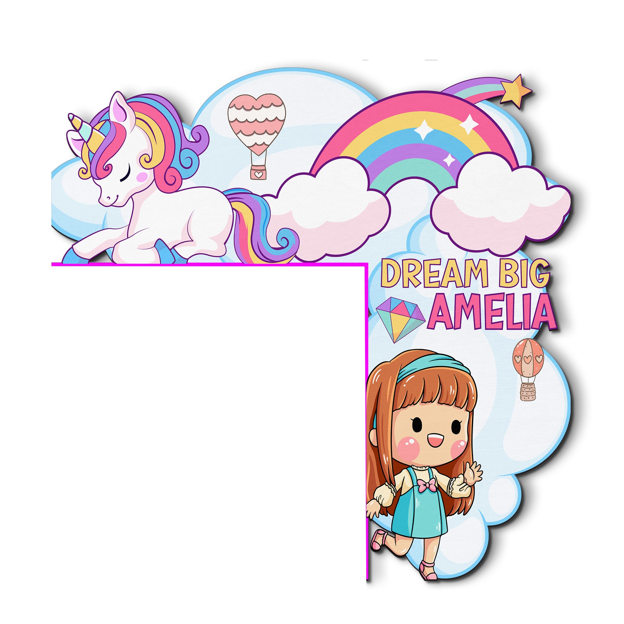 PERSONALIZED Wooden Door Corner | CUSTOM Door Topper Name Plate for KIDS | Single/Double Layer | 10” & 15” Sizes | Unicorn