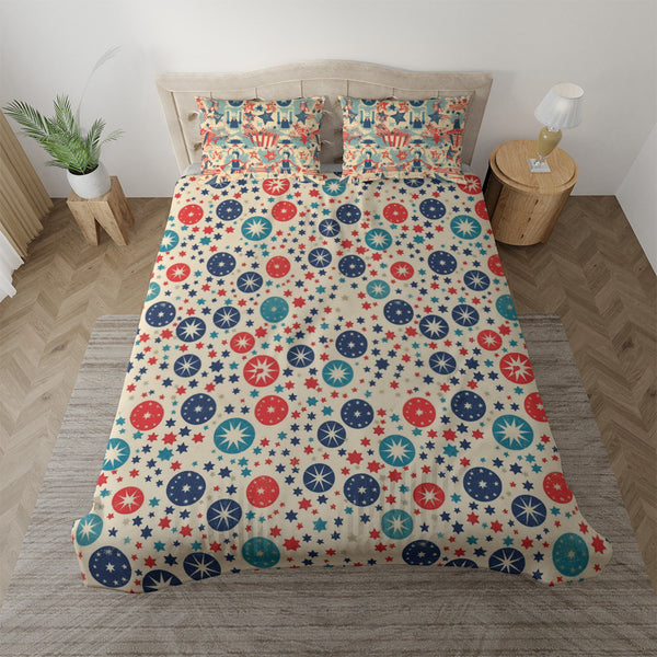 Luxury Bedding set | Duvet cover with matching Pillow cases | Twin, Queen, King Sizes | Vintage Patriotic Colors