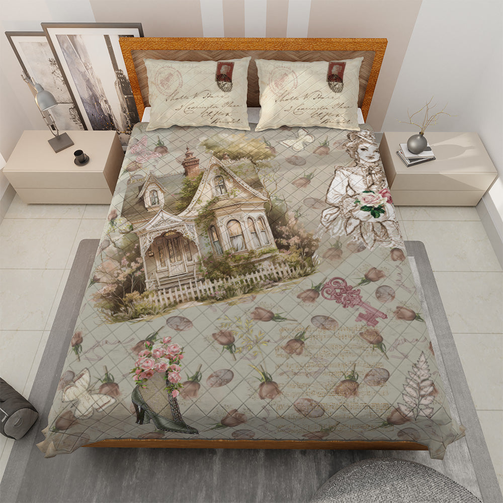 Quilted Bedding Set | Traditional Vintage Comforters | Cute Bohemian Bedspreads with matching Pillowcase