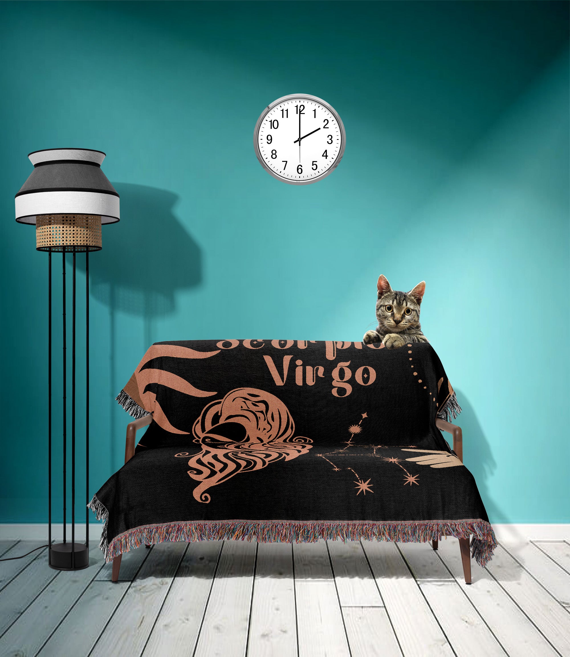 Virgo and Scorpio Zodiac Compatibility Woven Throw Tapestry - Elevate home decor with this boho-inspired, celestial charm blanket. Perfect for astrology enthusiasts, featuring Virgo and Scorpio sun signs, adding unique, artistic flair to your living space. Premium cotton, cozy, and decorative.