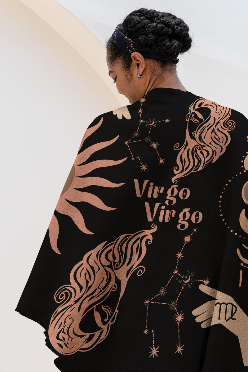 Virgo and Virgo Zodiac Compatibility Woven Throw Tapestry - Elevate home decor with this boho-inspired, celestial charm blanket. Perfect for astrology enthusiasts, featuring Virgo and Virgo sun signs, adding unique, artistic flair to your living space. Premium cotton, cozy, and decorative.