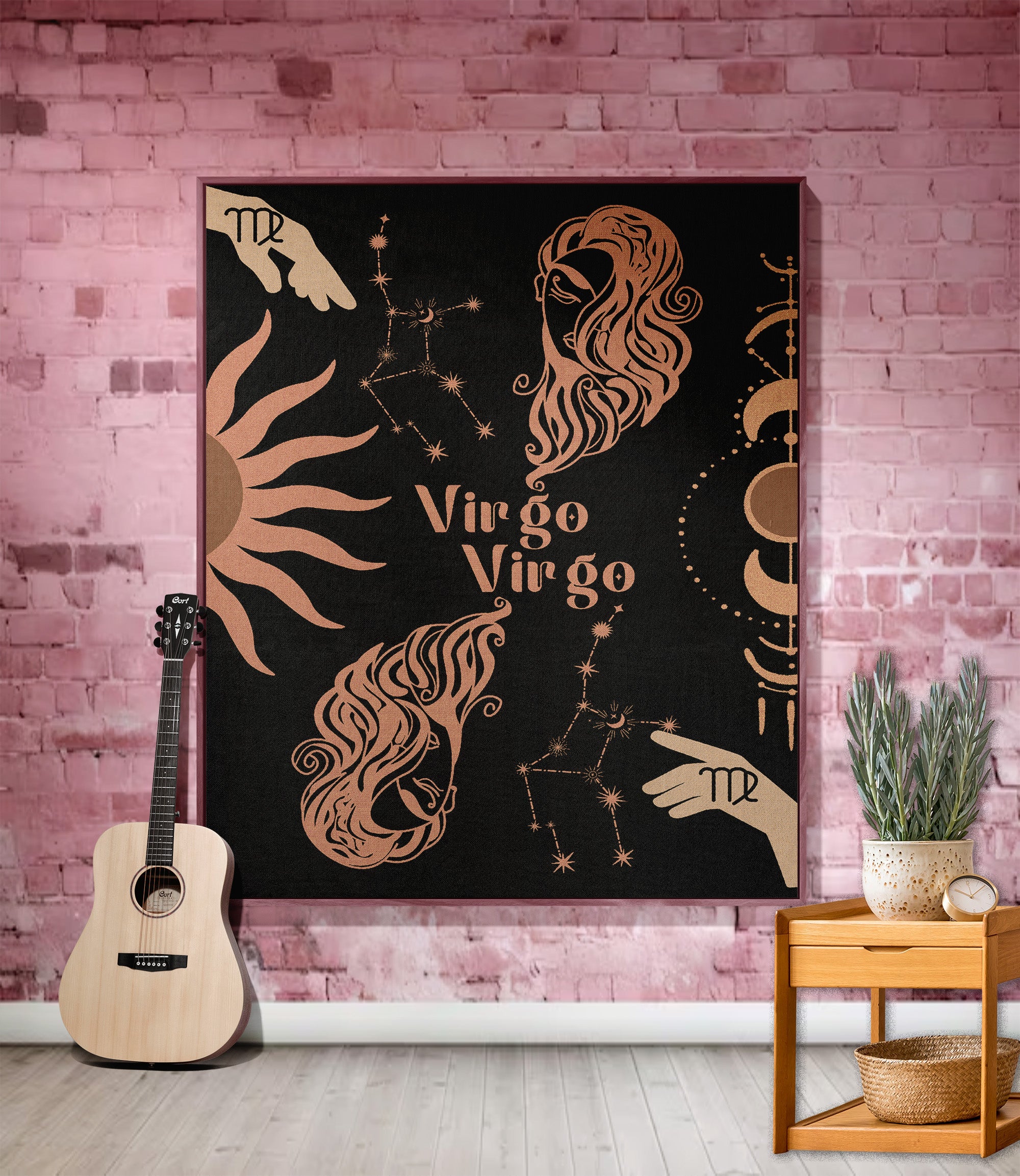 Virgo and Virgo Zodiac Compatibility Woven Throw Tapestry - Elevate home decor with this boho-inspired, celestial charm blanket. Perfect for astrology enthusiasts, featuring Virgo and Virgo sun signs, adding unique, artistic flair to your living space. Premium cotton, cozy, and decorative.