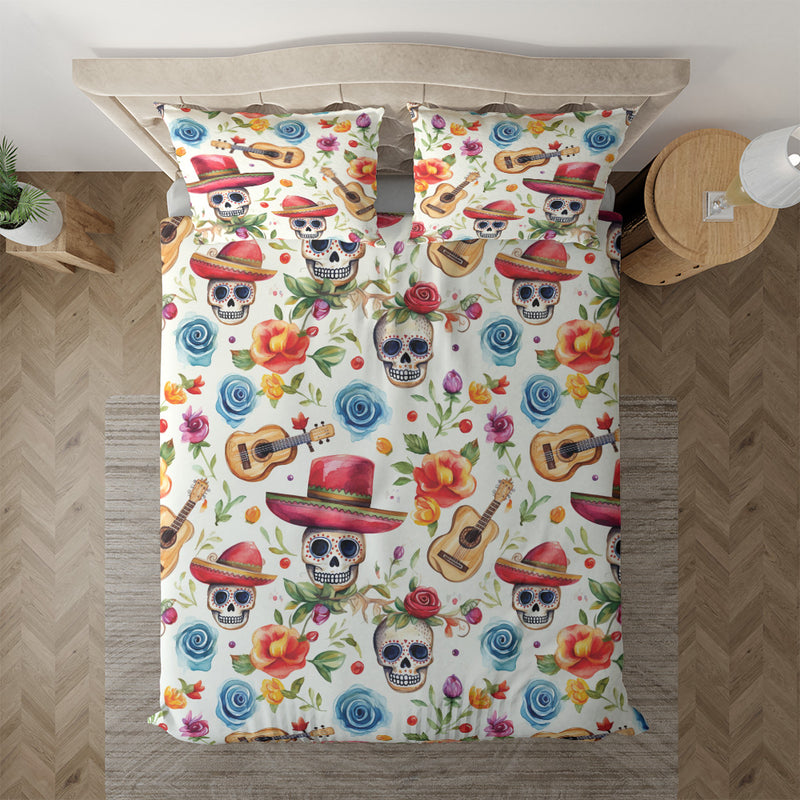 Luxury Bedding set | Duvet cover with matching Pillow cases | Twin, Queen, King Sizes | Watercolor Day of the Dead