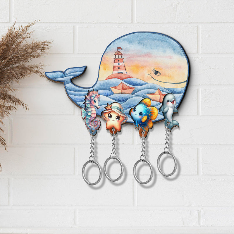 Wooden Key Holder for wall - Unique Housewarming Gift | Useful Key Ring Organizer - Nautical theme