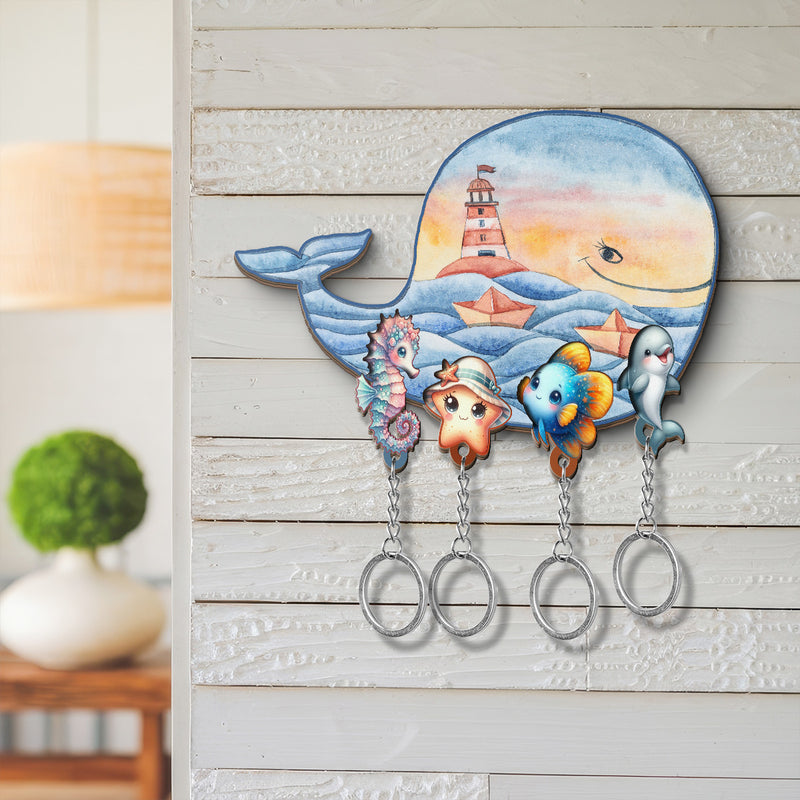 Wooden Key Holder for wall - Unique Housewarming Gift | Useful Key Ring Organizer - Nautical theme