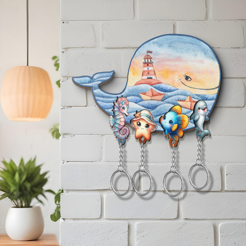 Wooden Key Holder for wall - Unique Housewarming Gift | Useful Key Ring Organizer - Nautical theme