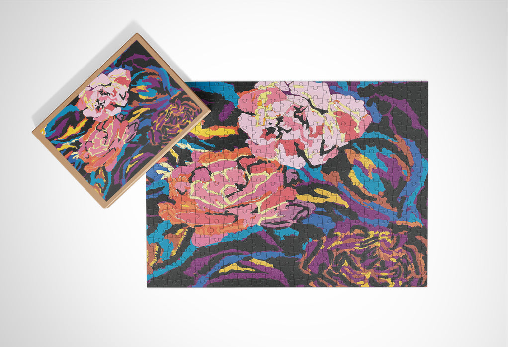 Watercolor Roses wooden jigsaw puzzle with presentation box